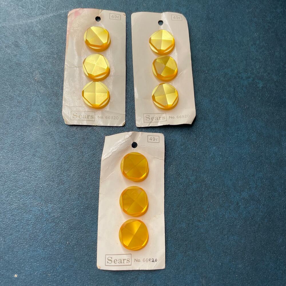 VTG Lot of Sears Yellow Buttons on Cards 80s Retro Crafts